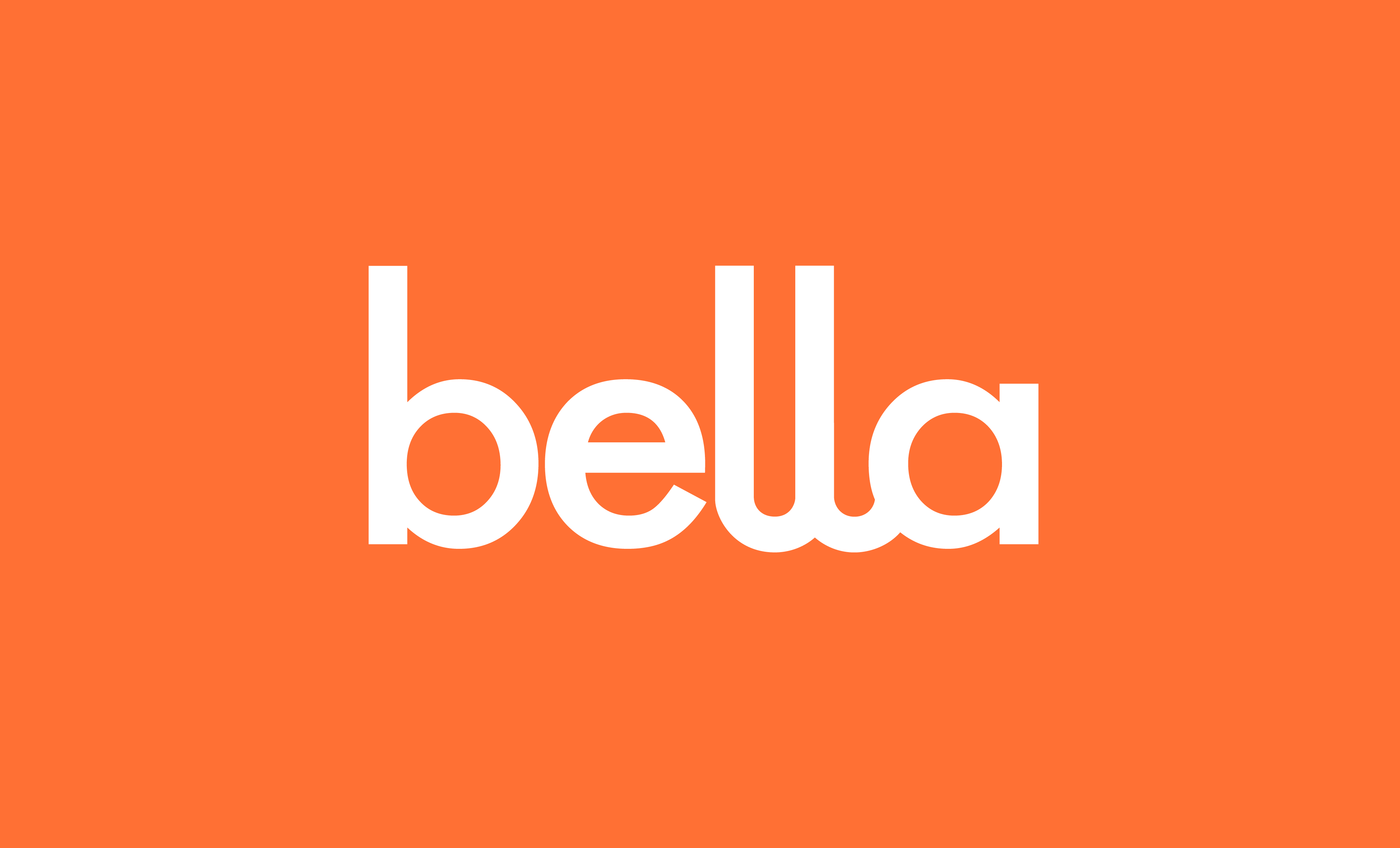 Bella logo on tomato orange background