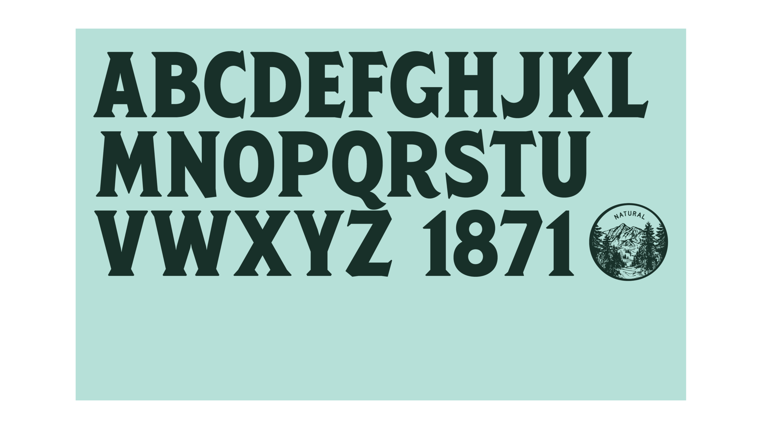 The Mountain Valley custom typeface on green background