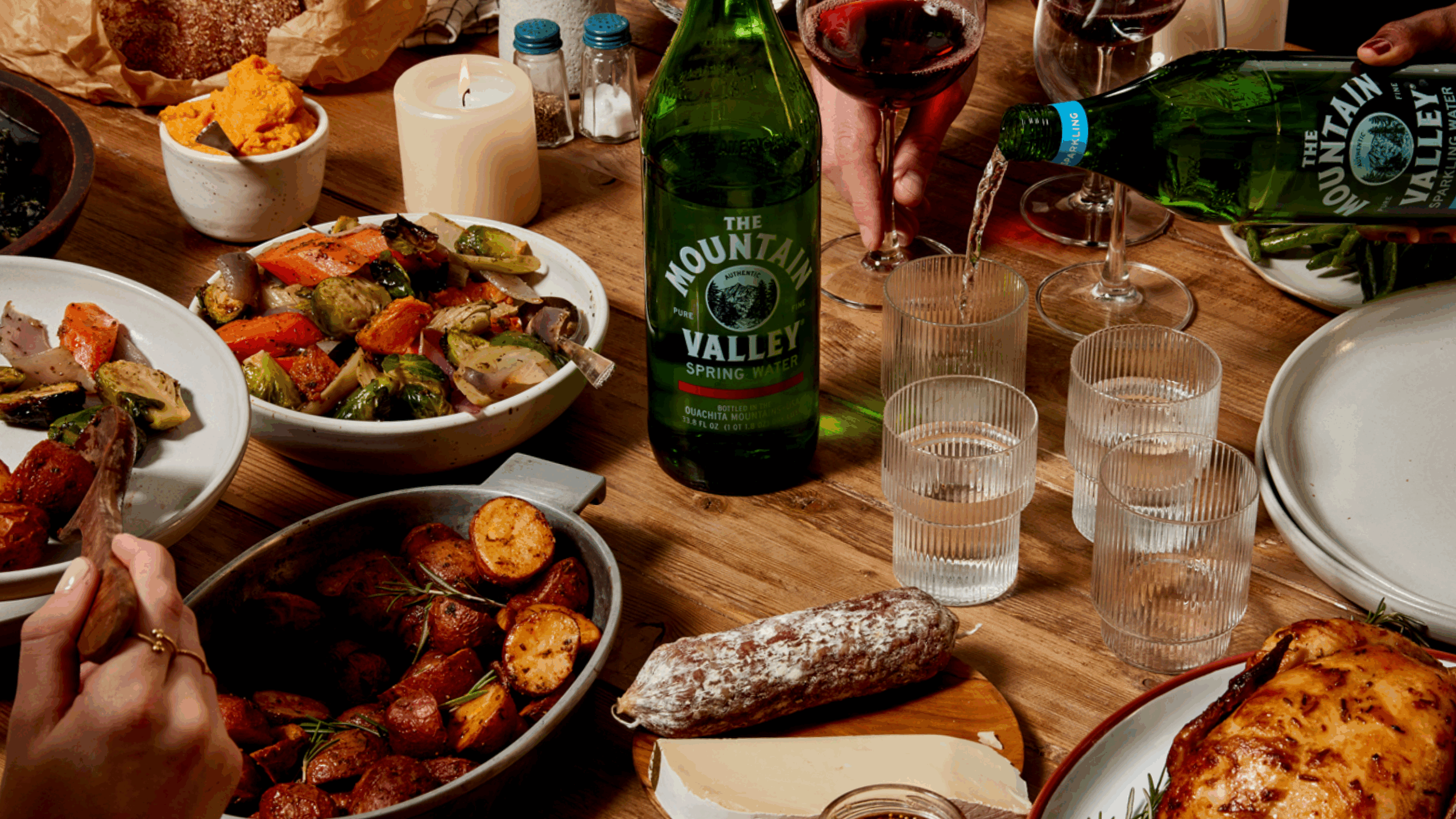 Mountain Valley Bottle on a dinner table