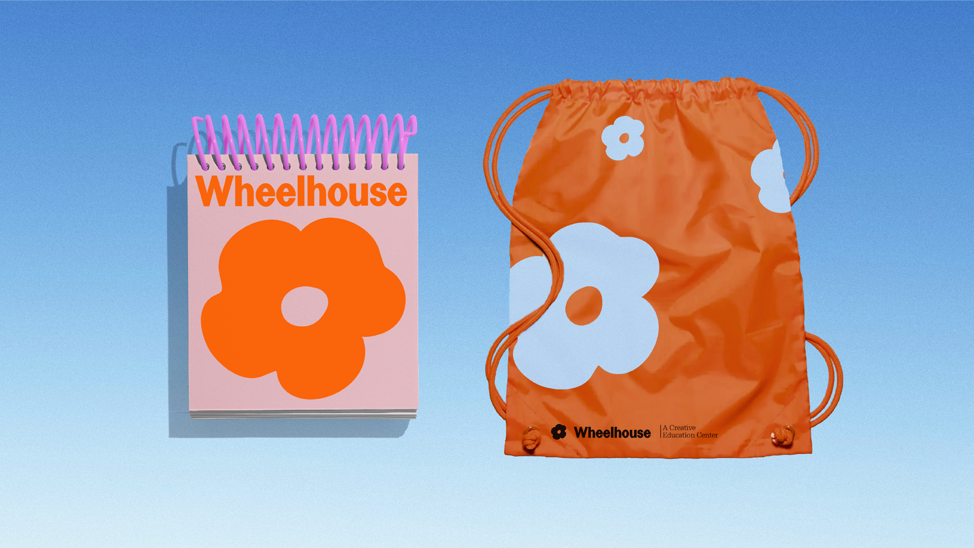 Wheelhouse branded Note pad and bag with illustrative flowers.